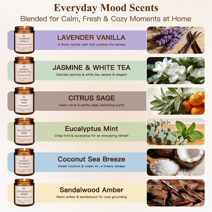 Scented Candles for Home, 6-Pack Soy Candle Gift Set, up to 300 Hours | Six Relaxing Scents, 7Oz Each. Natural Long-Lasting Aromatherapy Candles for Home, Spa Relaxation & Birthday Gifts for Women