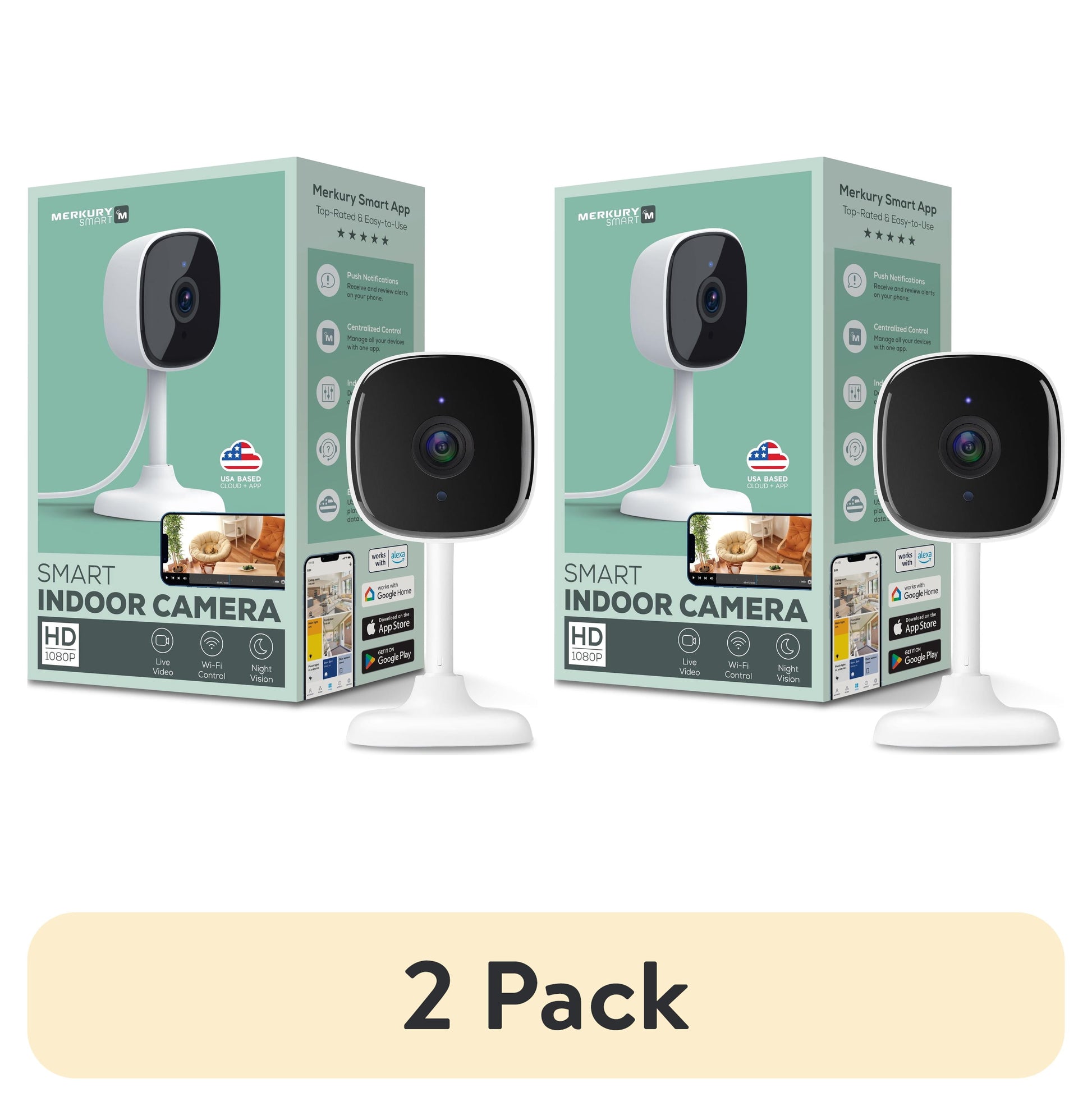 Indoor Camera 1080P - Wi-Fi Security Cam with Night Vision, White (1-Pack)