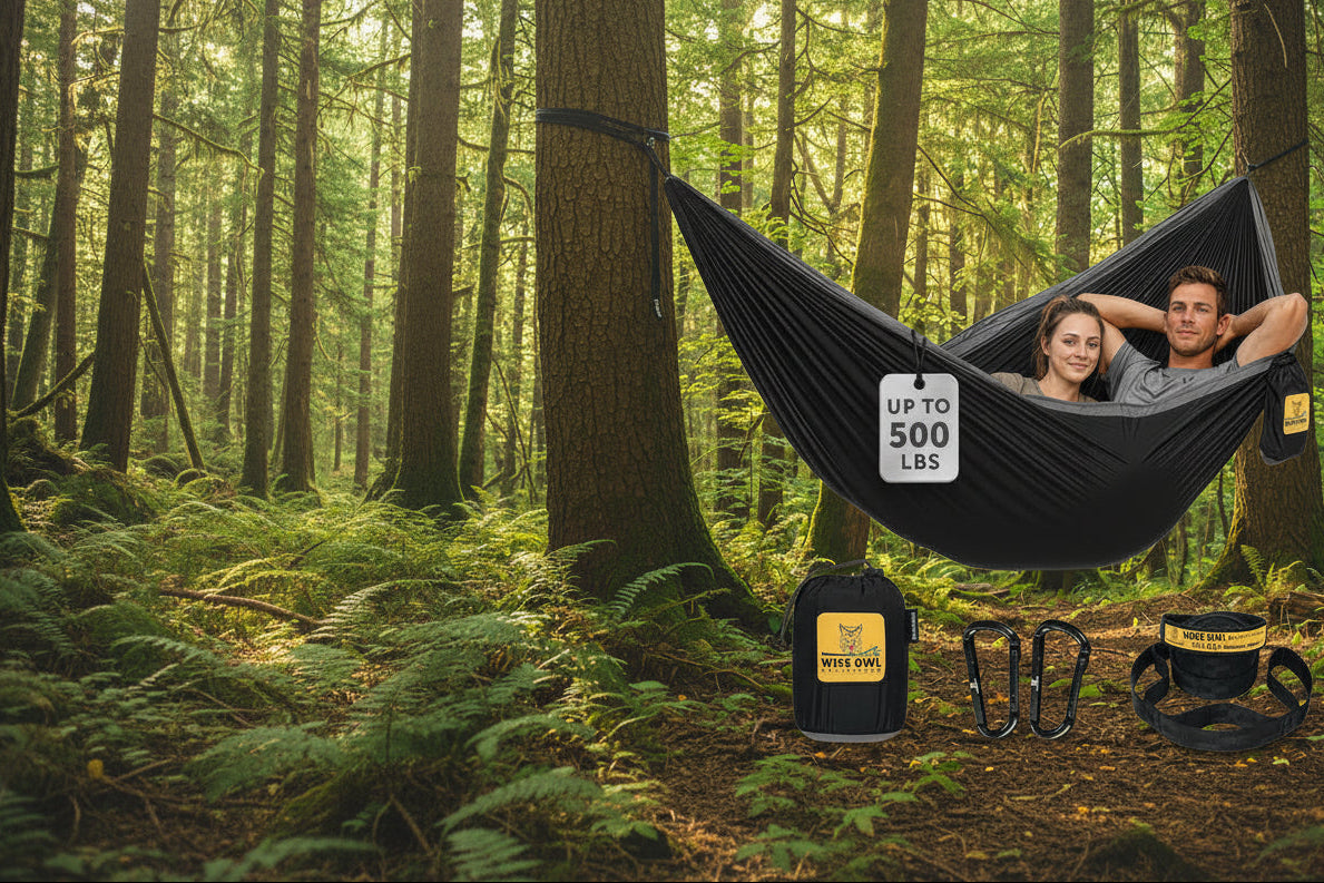 Hammock for Camping Double Hammocks Gear for the Outdoors Backpacking Survival or Travel - Portable Lightweight Parachute Nylon DO Black & Grey