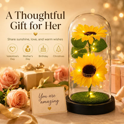 Sunflower Gifts for Women,Sunflower Lamp,Preserved Sunflower in Glass Dome | Light up Sunflower,Sun Flowers Home Decor,Gifts for Sunflower Lovers,Present for Christmas,Birthday,Mothers Day