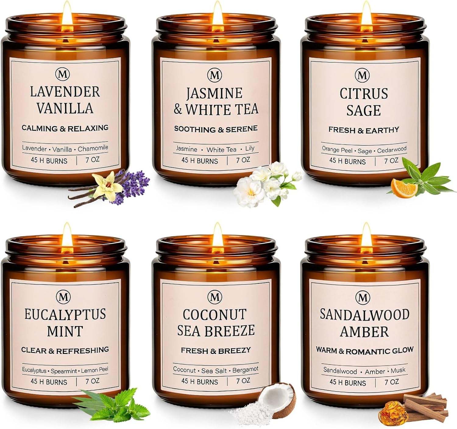 Scented Candles for Home, 6-Pack Soy Candle Gift Set, up to 300 Hours | Six Relaxing Scents, 7Oz Each. Natural Long-Lasting Aromatherapy Candles for Home, Spa Relaxation & Birthday Gifts for Women