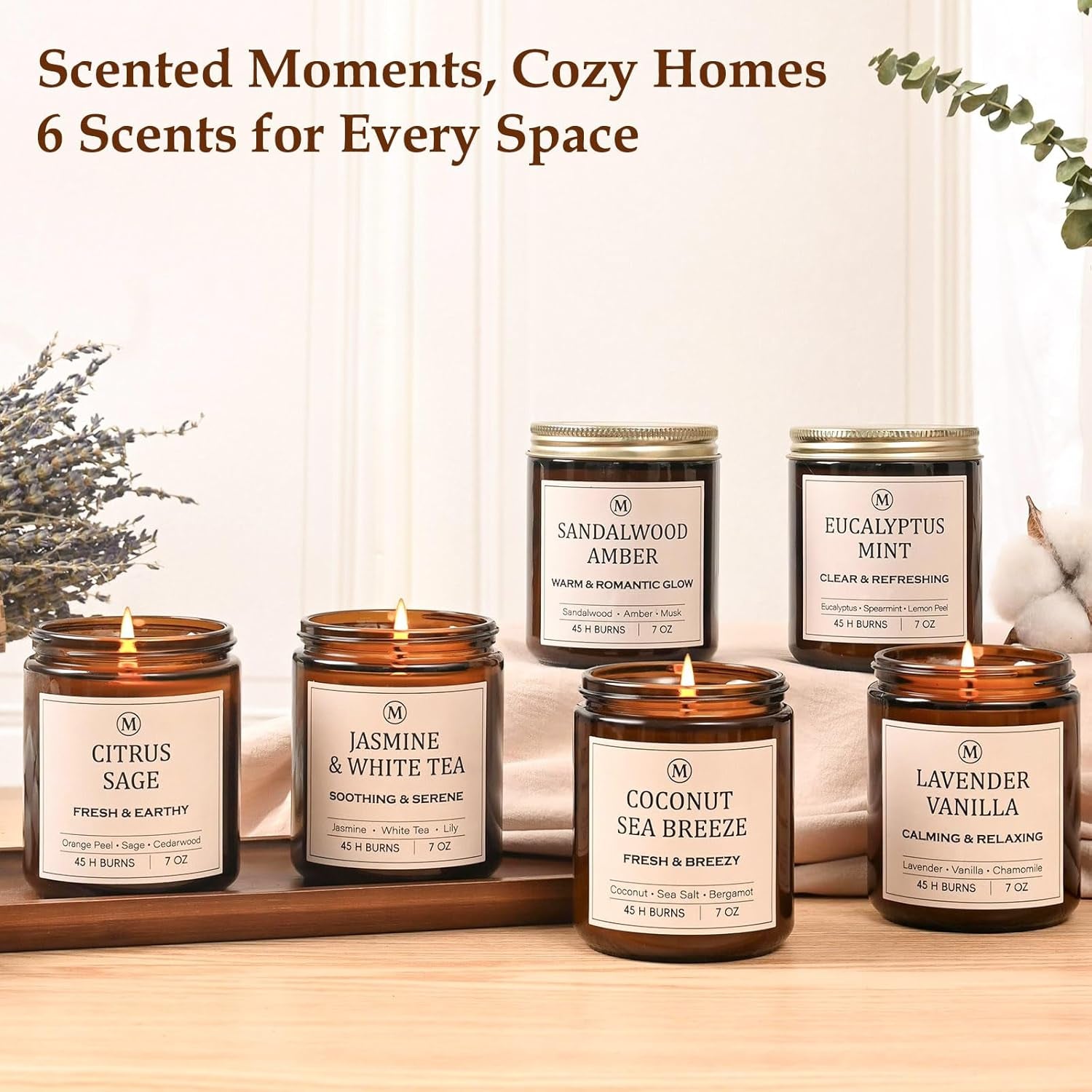 Scented Candles for Home, 6-Pack Soy Candle Gift Set, up to 300 Hours | Six Relaxing Scents, 7Oz Each. Natural Long-Lasting Aromatherapy Candles for Home, Spa Relaxation & Birthday Gifts for Women