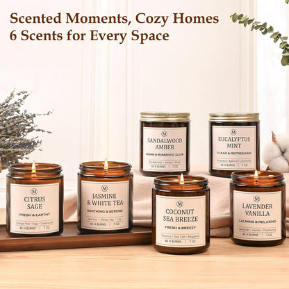 Scented Candles for Home, 6-Pack Soy Candle Gift Set, up to 300 Hours | Six Relaxing Scents, 7Oz Each. Natural Long-Lasting Aromatherapy Candles for Home, Spa Relaxation & Birthday Gifts for Women