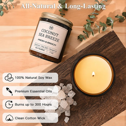 Scented Candles for Home, 6-Pack Soy Candle Gift Set, up to 300 Hours | Six Relaxing Scents, 7Oz Each. Natural Long-Lasting Aromatherapy Candles for Home, Spa Relaxation & Birthday Gifts for Women