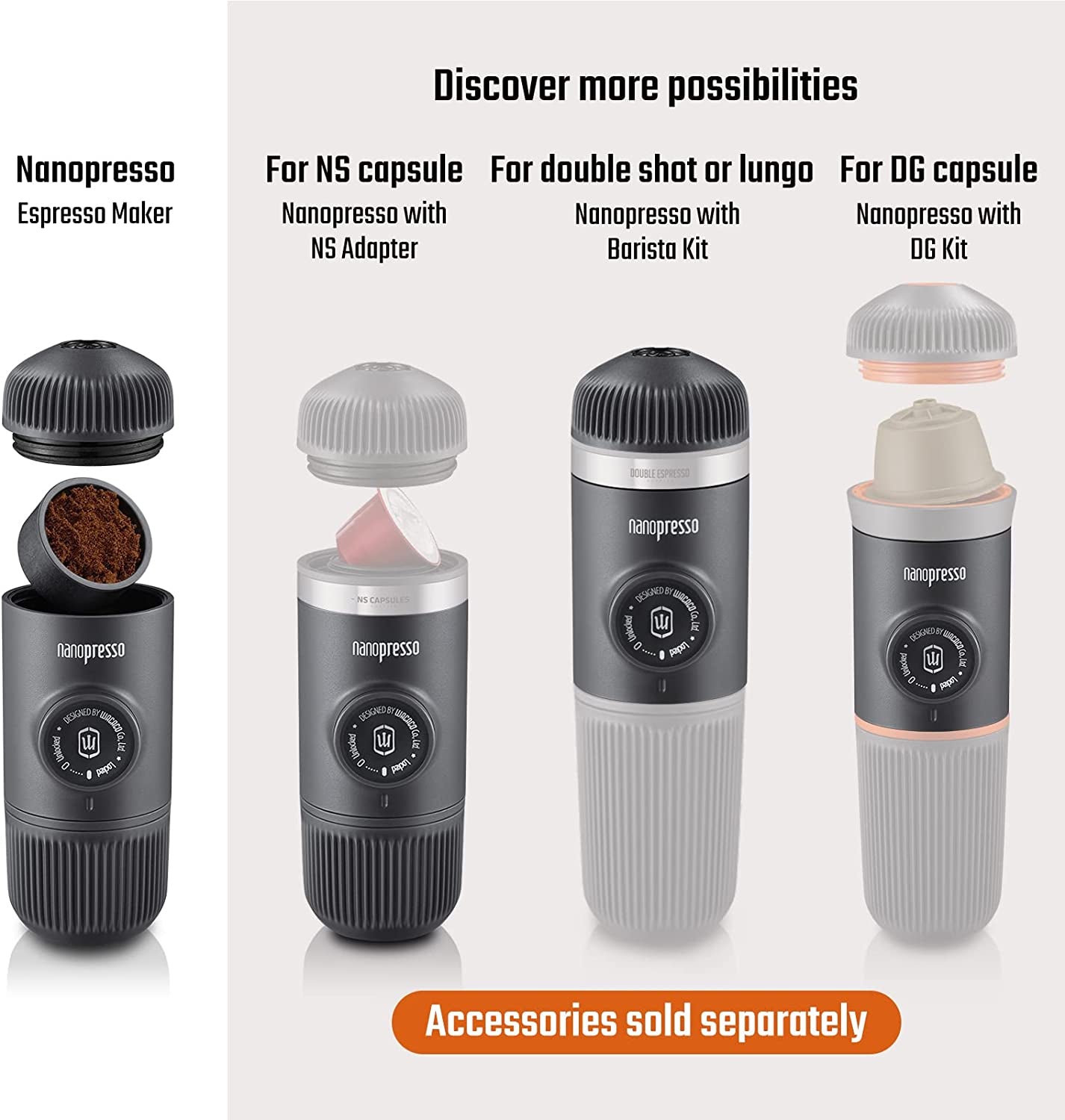 Nanopresso Portable Espresso Maker Bundled with Protective Case, Upgrade Version of Minipresso, Mini Travel Coffee Machine, Perfect for Camping, Travel and Office (New Elements Chill White)