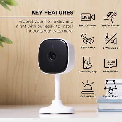 Indoor Camera 1080P - Wi-Fi Security Cam with Night Vision, White (1-Pack)