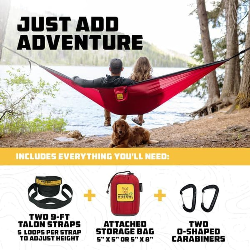 Hammock for Camping Double Hammocks Gear for the Outdoors Backpacking Survival or Travel - Portable Lightweight Parachute Nylon DO Black & Grey
