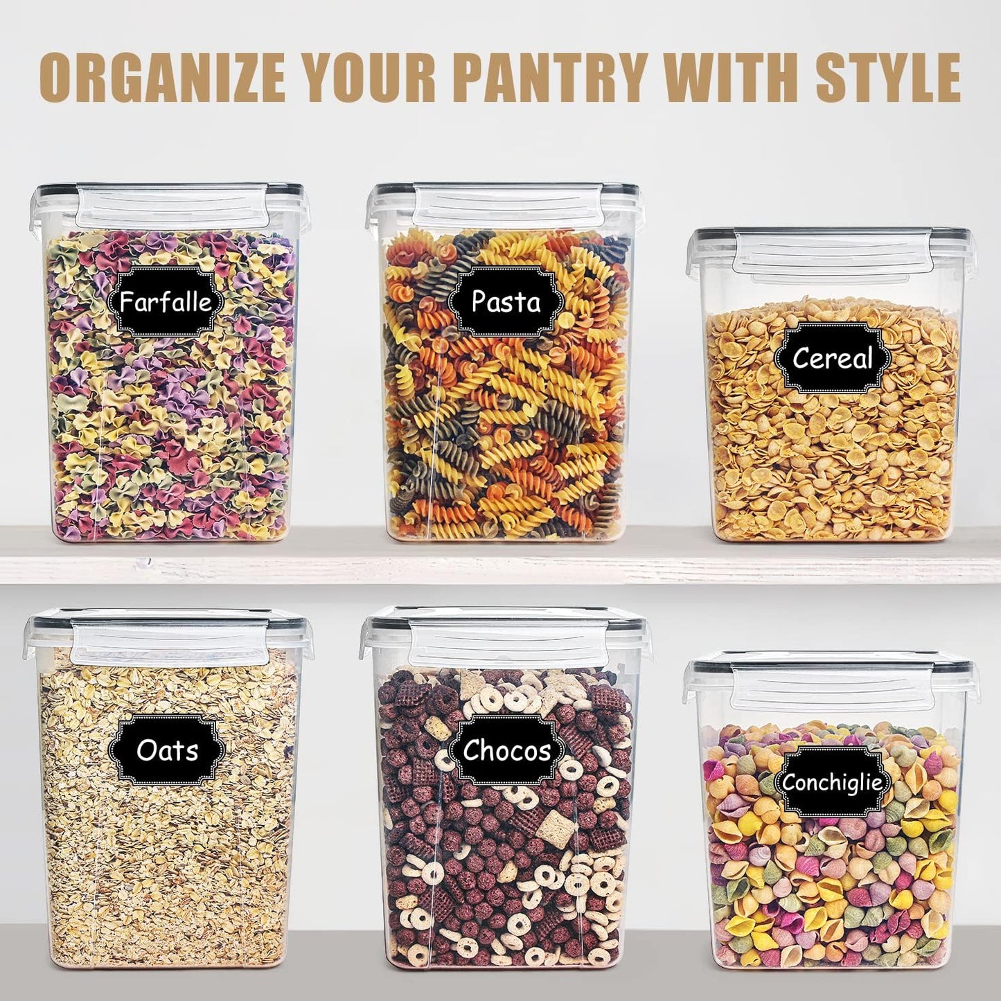 Flour Storage Containers 5.2L, 4 PCS Food Storage Containers, Black | for Bulk Flour and Sugar Storage, Airtight Seal, BPA Free, Food Grade Material, 20 Labels Included