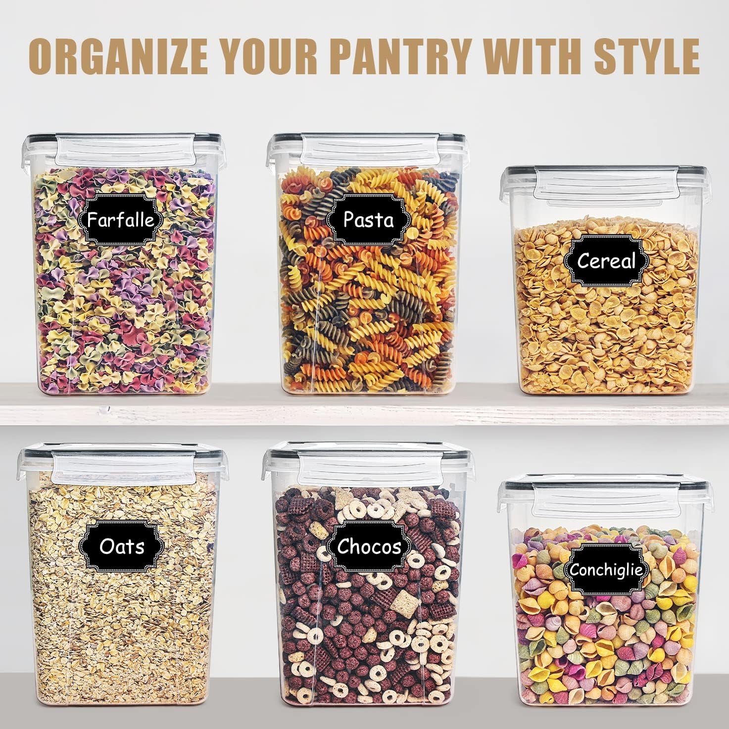 Flour Storage Containers 5.2L, 4 PCS Food Storage Containers, Black | for Bulk Flour and Sugar Storage, Airtight Seal, BPA Free, Food Grade Material, 20 Labels Included