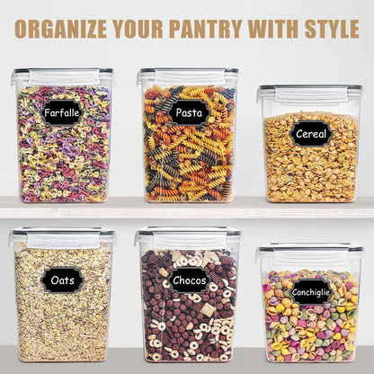 Flour Storage Containers 5.2L, 4 PCS Food Storage Containers, Black | for Bulk Flour and Sugar Storage, Airtight Seal, BPA Free, Food Grade Material, 20 Labels Included