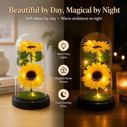Sunflower Gifts for Women,Sunflower Lamp,Preserved Sunflower in Glass Dome | Light up Sunflower,Sun Flowers Home Decor,Gifts for Sunflower Lovers,Present for Christmas,Birthday,Mothers Day