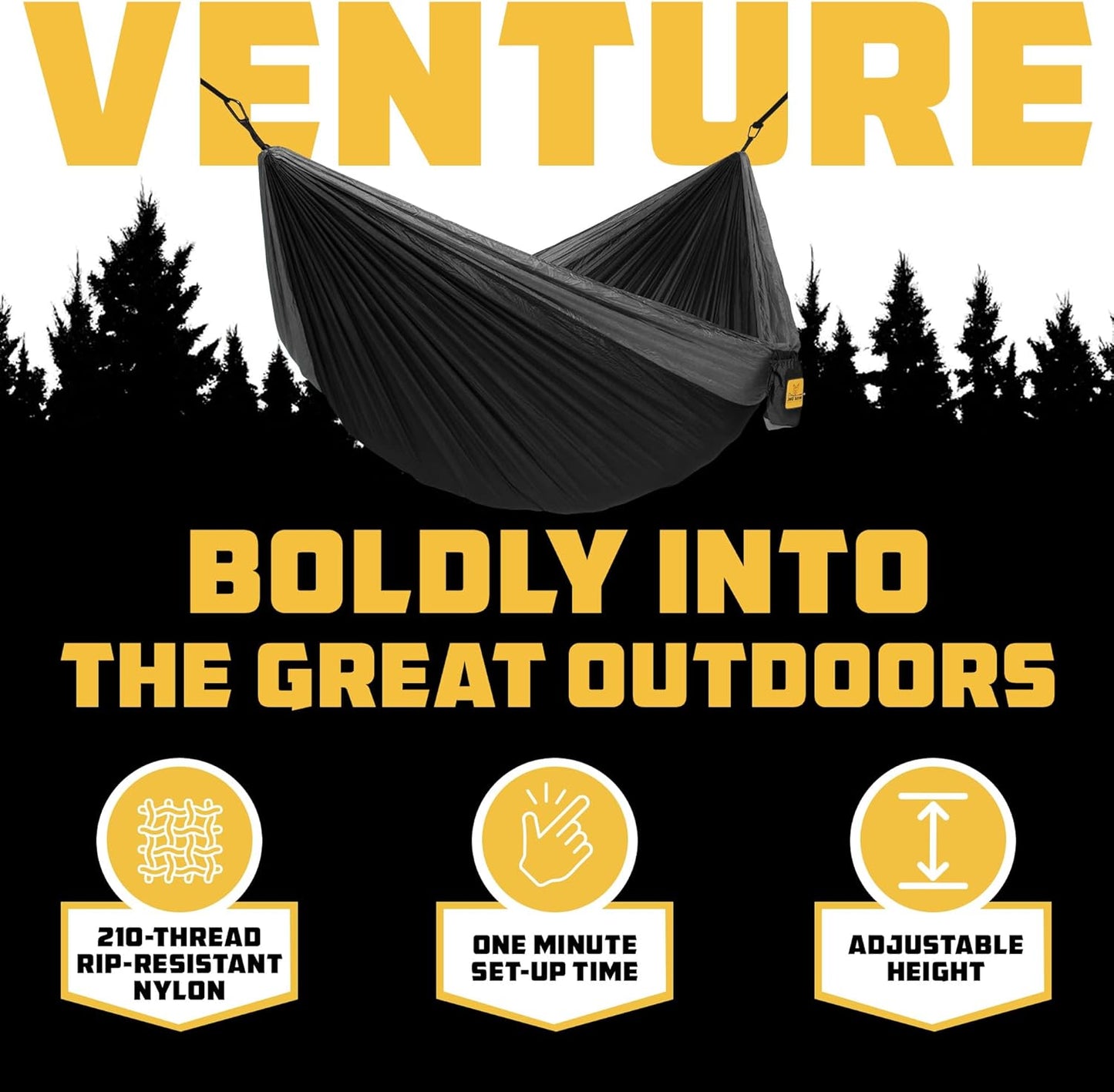 Hammock for Camping Double Hammocks Gear for the Outdoors Backpacking Survival or Travel - Portable Lightweight Parachute Nylon DO Black & Grey