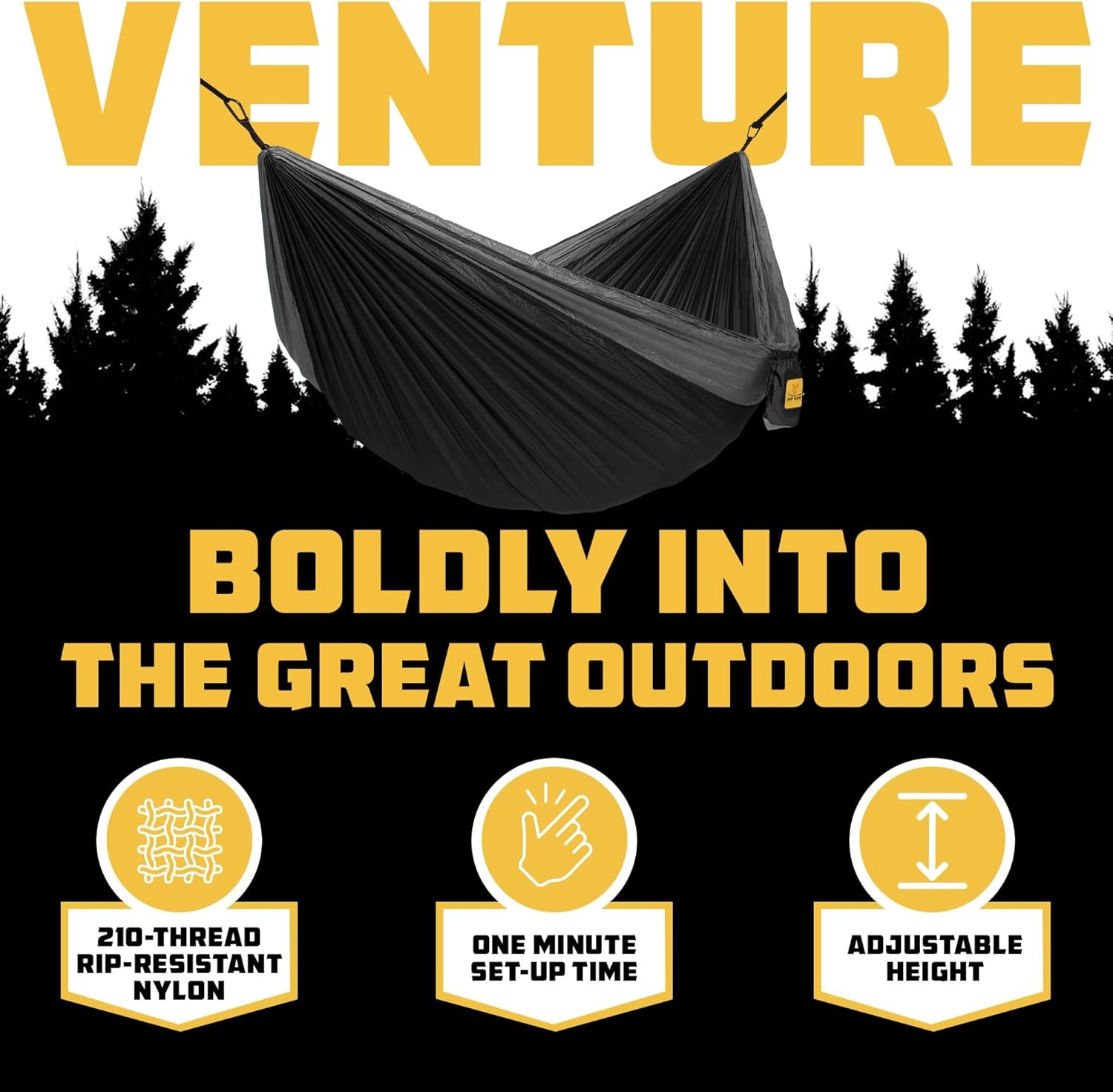 Hammock for Camping Double Hammocks Gear for the Outdoors Backpacking Survival or Travel - Portable Lightweight Parachute Nylon DO Black & Grey