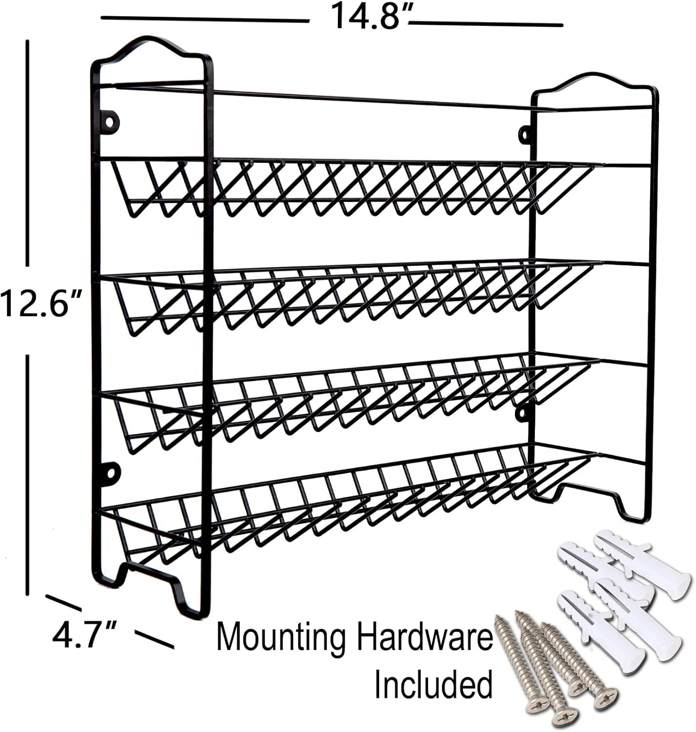 Spice Rack Organizer with 32 Glass Spice Jars and 396 Spice Labels | Chalk Marker, Funnel - Spice Organizer for Cabinet, Countertop, Pantry, Cupboard & Wall Mount, 14.8" W × 12.6" H, Black
